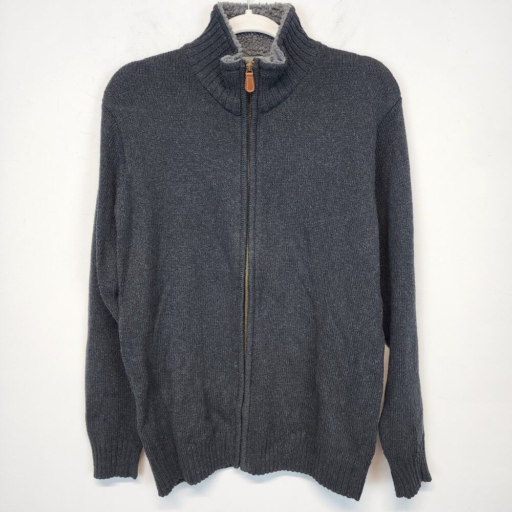 Oscar De La Renta Mens Full Zip Sweater Size M Dark Gray Fleece Neck Vintage